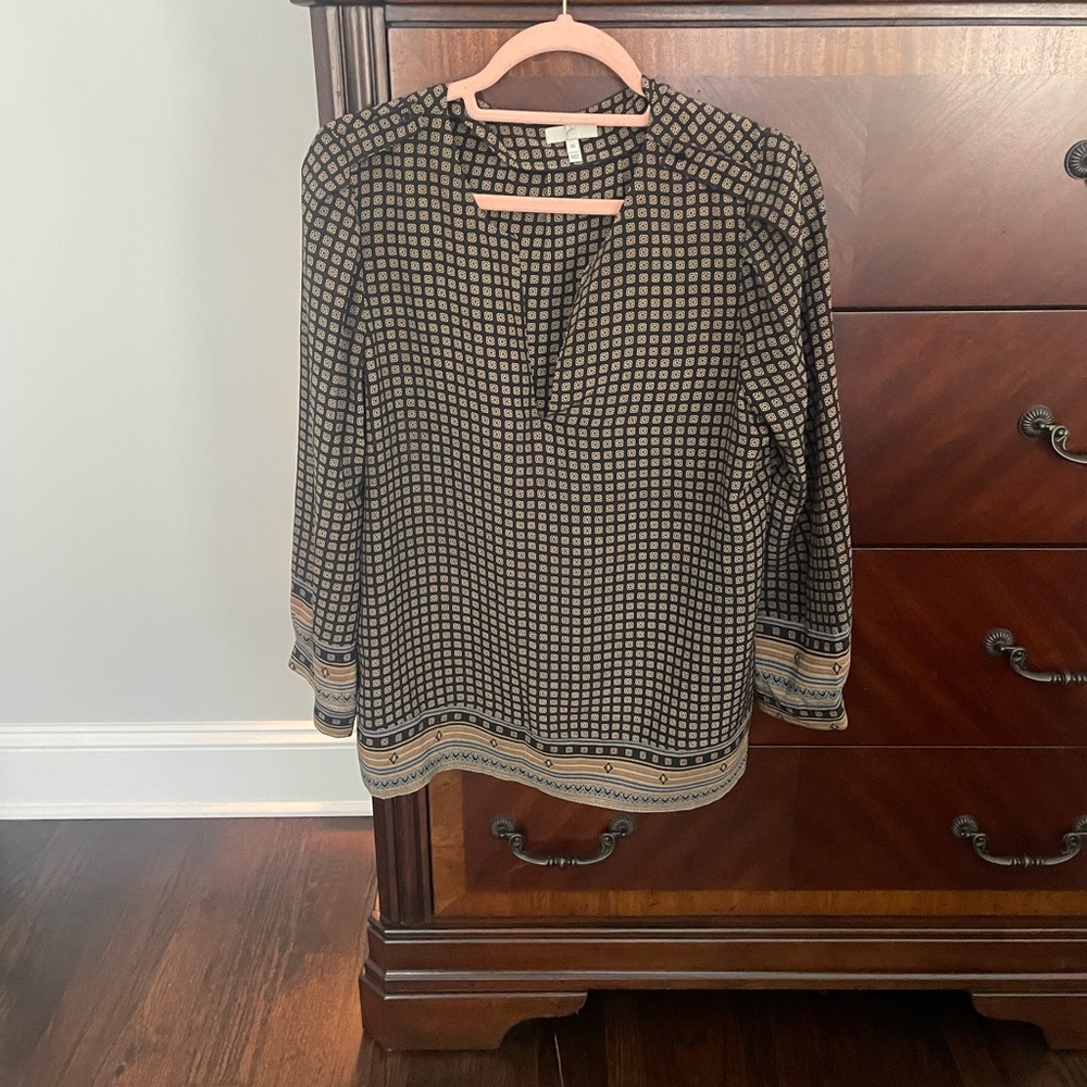 Joie Navy and Tan Geometric Blouse